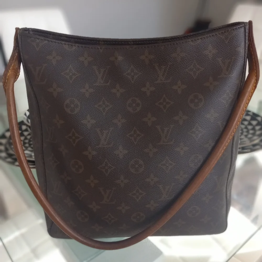 Louis Vuitton Brown Monogram Shoulder Bag with Tan Strap